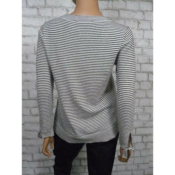 $90 Ann Taylor Loft Black Ivory Striped Bow Cuff Wool Blend Sweater PS NEW - Picture 3 of 6